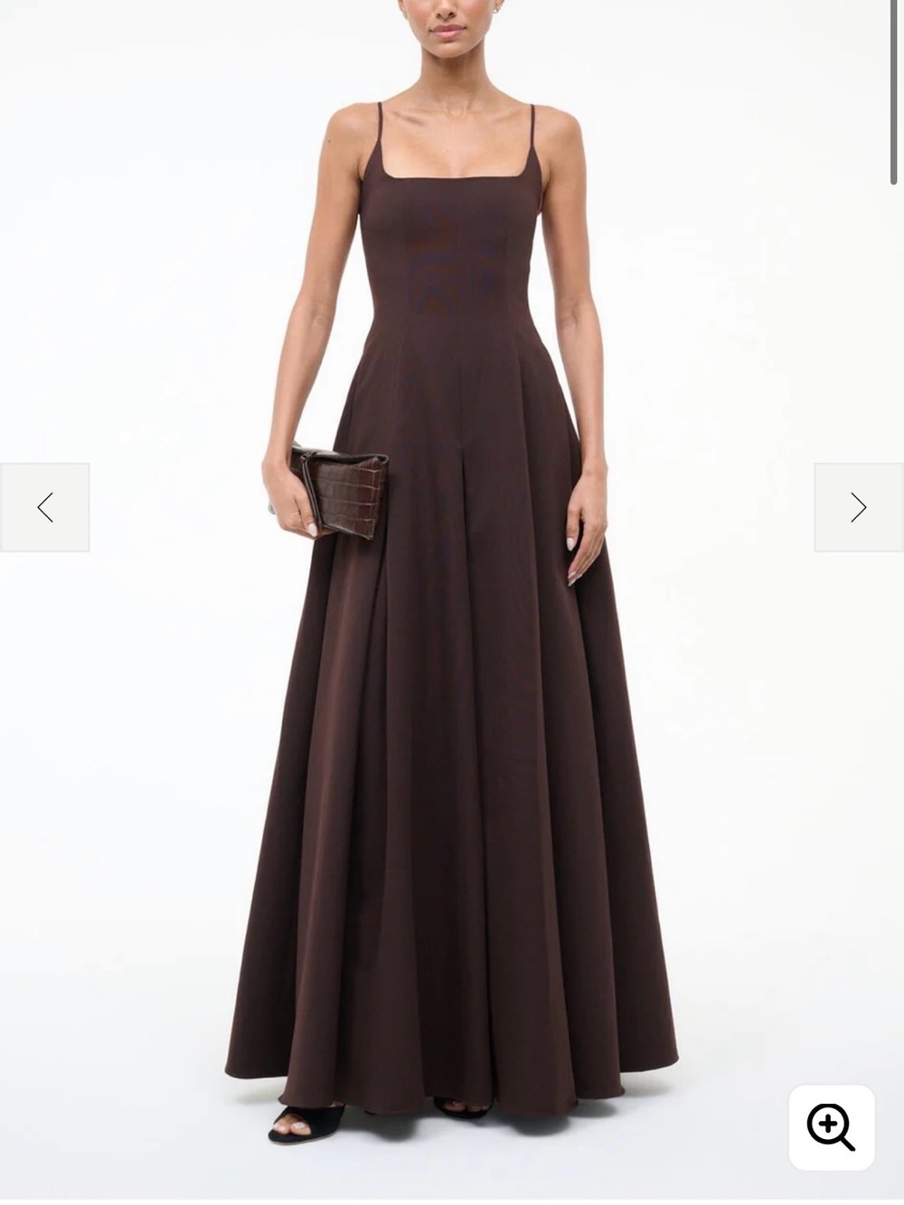 STAUD Brown Square-Neck Spaghetti-Strap Maxi Dress